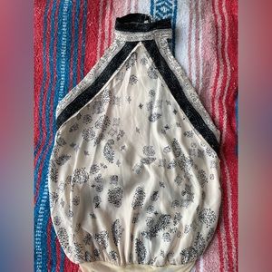 Free People Cream and Black Printed Halter Bodysuit